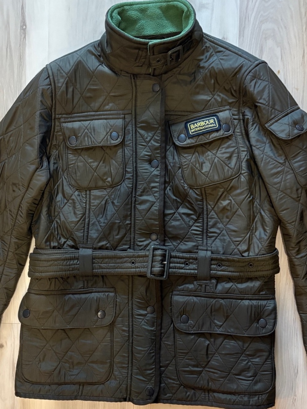 Barbour Women's Quilted Belted Jacket Olive Green Size 10